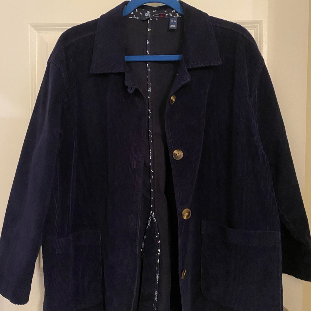 Isaac Mizrahi Navy Corduroy Jacket with Tortoise Cap Buttons